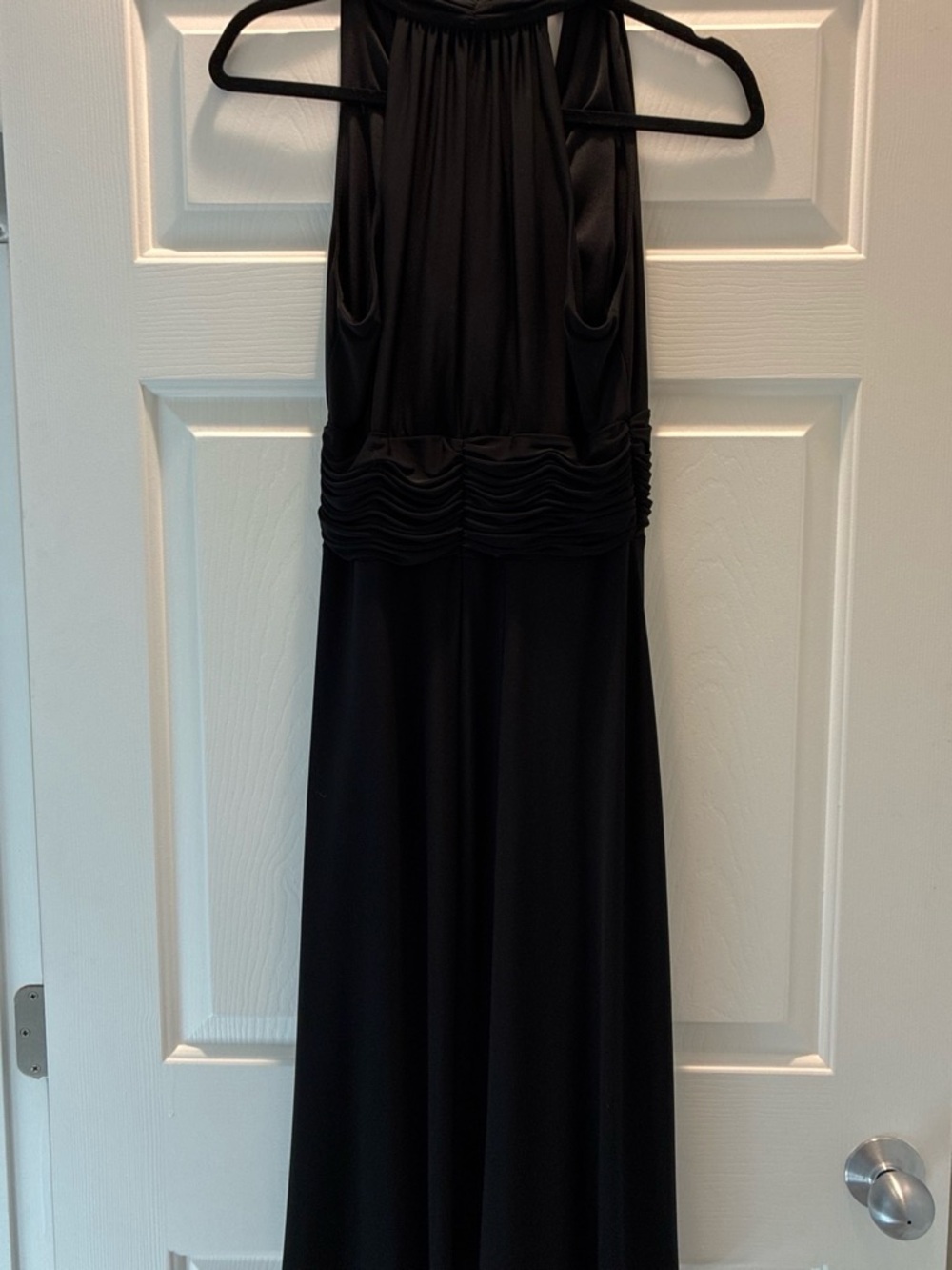 Evan Picone Black Halter Ruched Waist Maxi Dress